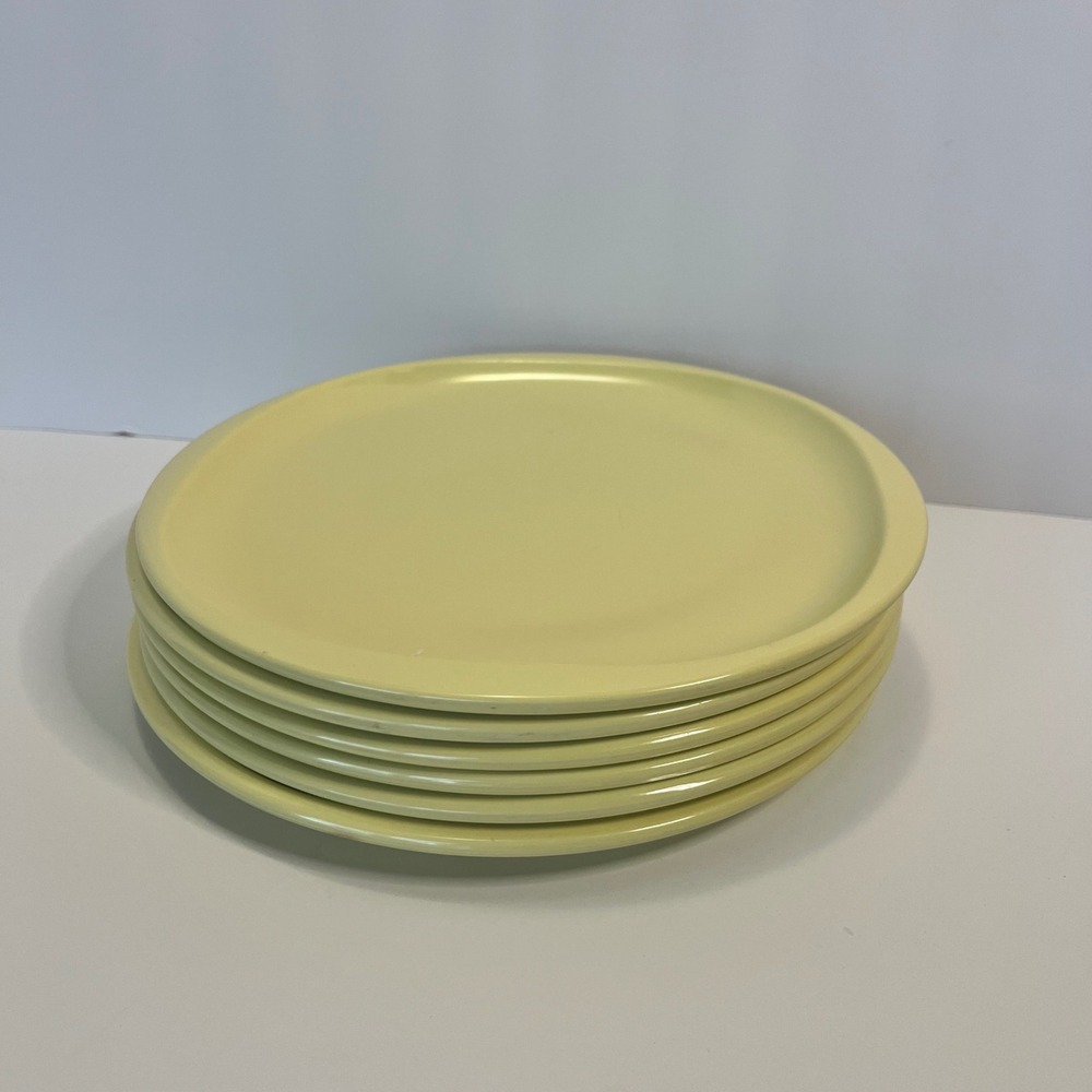 Vintage Boontonware Yellow Melamine Dinner Plates 1102-10 Set of 6 MCM 10 inch